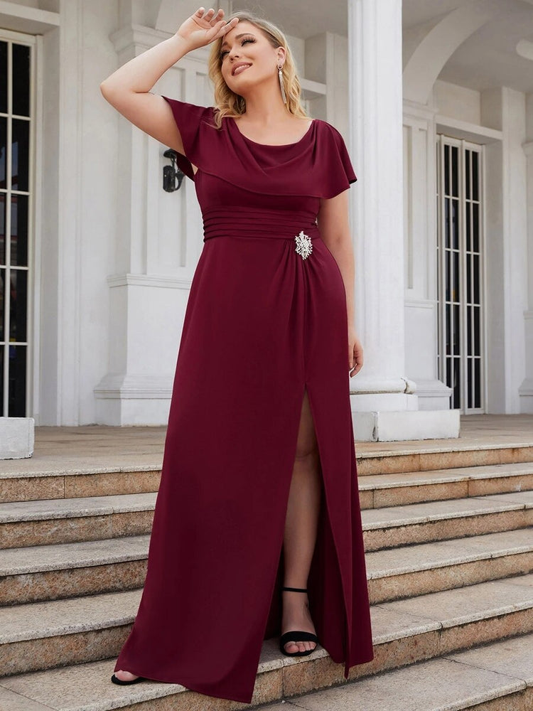 Vestido de Festa Longo com Babados e Aplique Broche (Pronta Entrega)