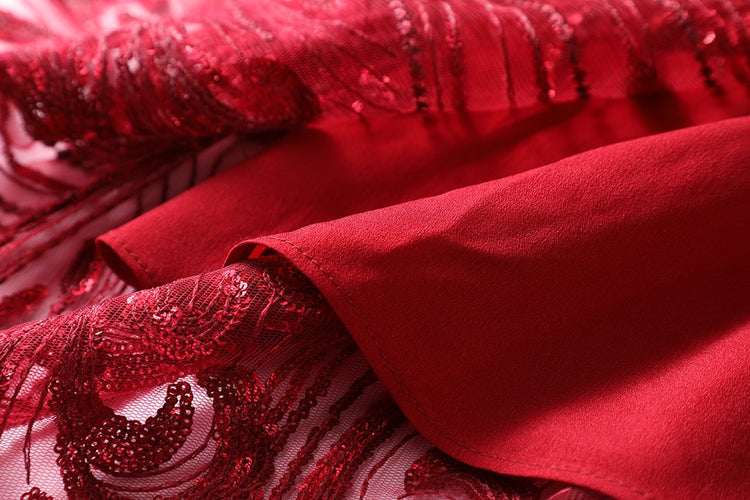 Vestido de Festa Marsala Luxo Midi com Detalhes Paetês
