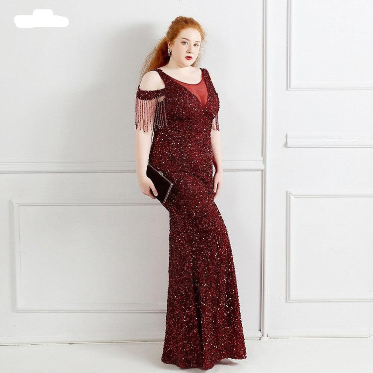 Vestido de Festa Longo Manga Borla Marsala