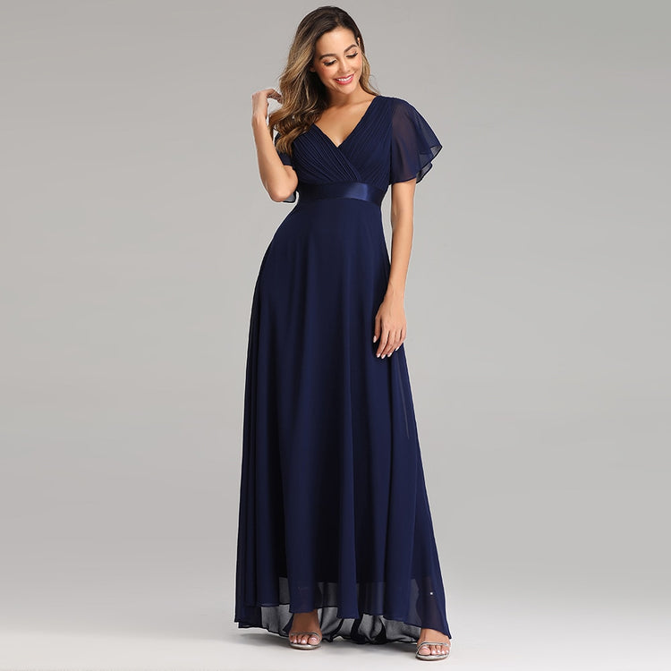 Vestido de Festa Longo com Faixa de Cetim Azul Marinho