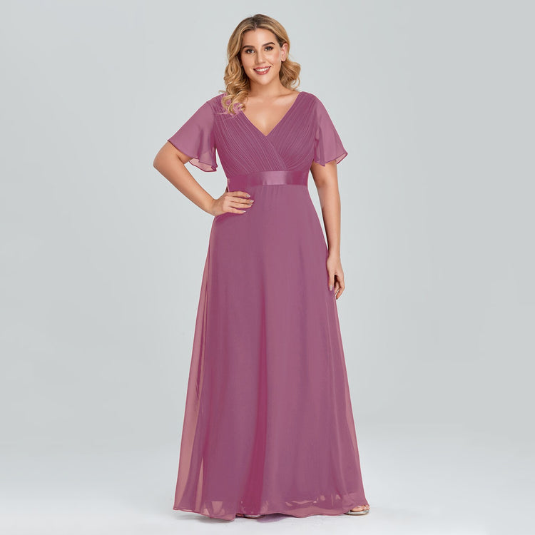 Vestido de Festa Longo com Faixa de Cetim Rosa Empoeirado