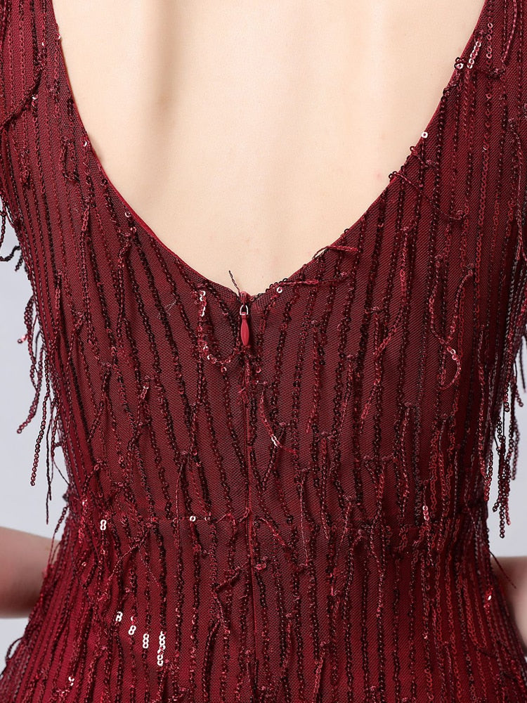 Vestido de Festa Longo Sereia Brilho Bordado Marsala