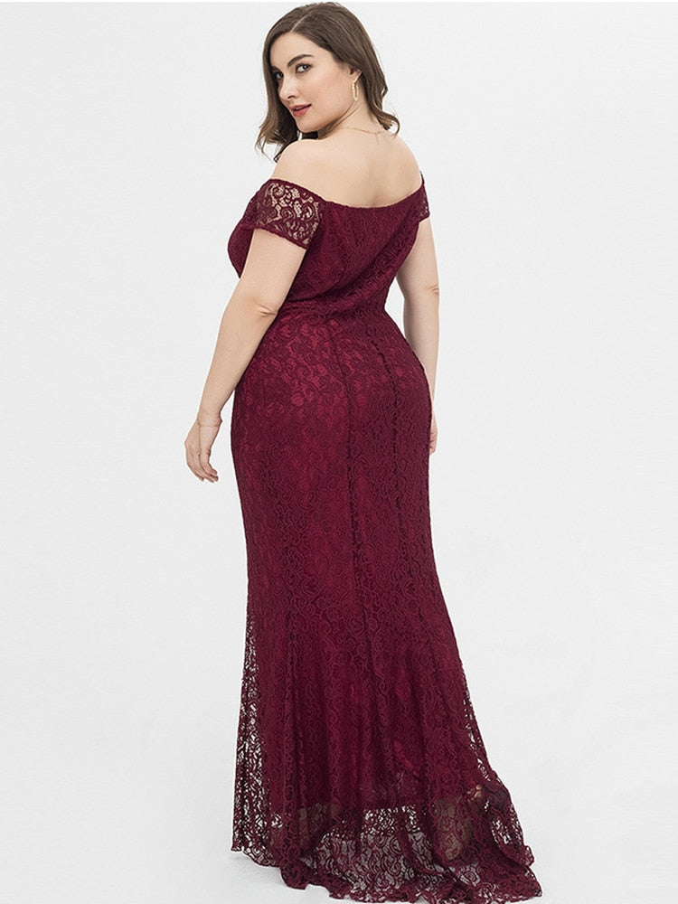 Vestido de Festa Longo com Sobreposição em Renda Marsala
