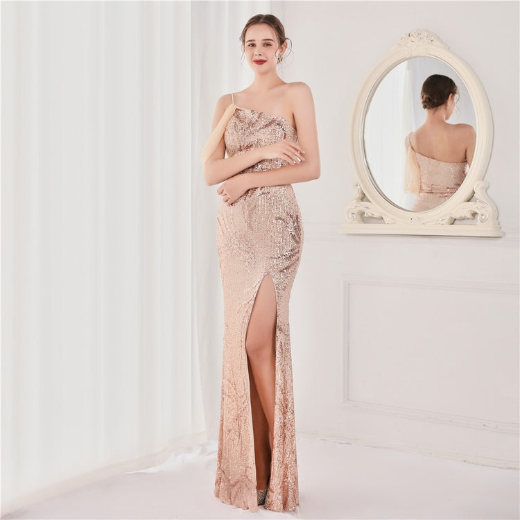 Vestido de Festa Luxo com Paetês Bordados Dourado