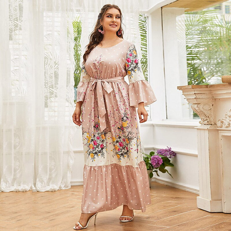 Vestido de Festa Longo com Detalhe Faixa e Estampa Floral