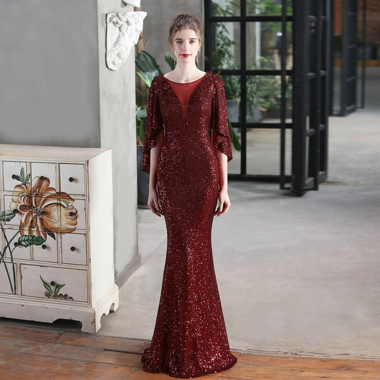 Vestido de Festa Longo com Manta Brilho Marsala