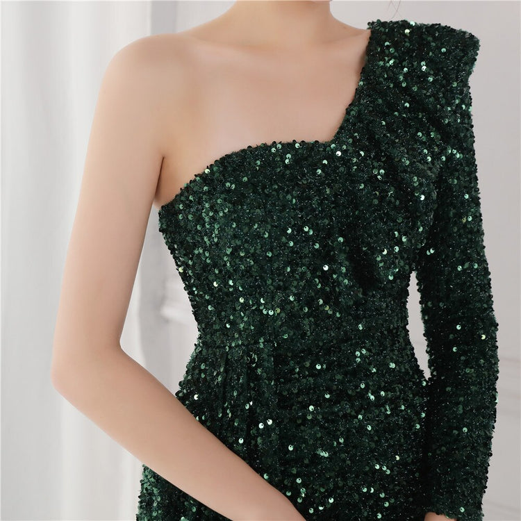 Vestido de Festa Longo com Babados Assimétricos Verde