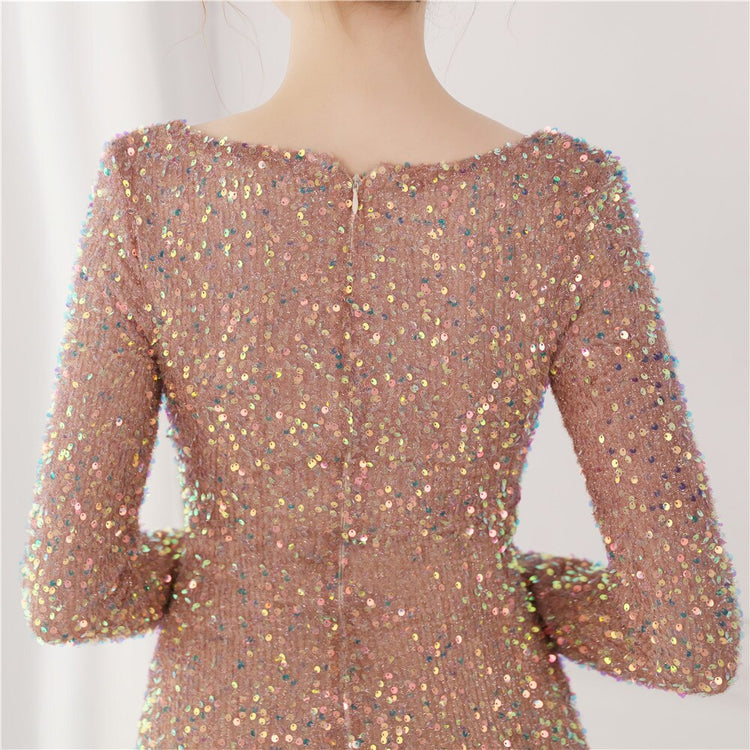 Vestido de Festa Longo Luxo Todo Detalhado em Paetês Dourado