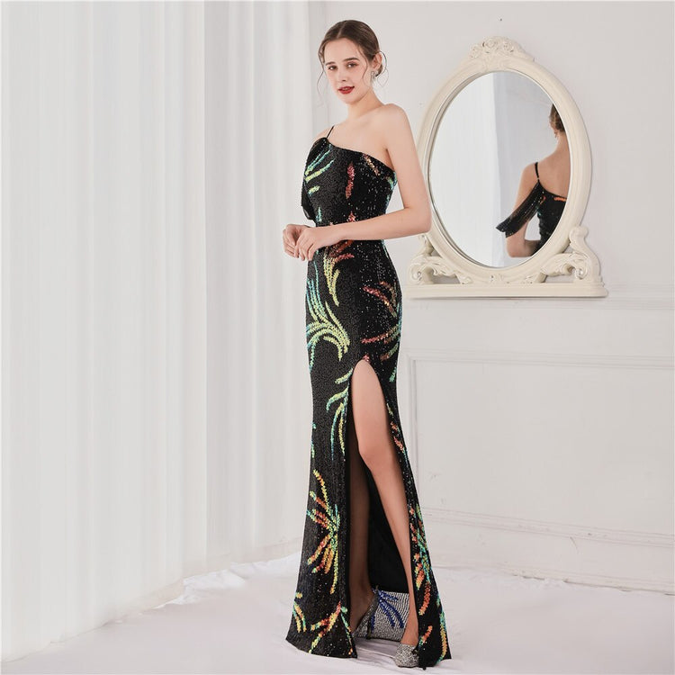 Vestido de Festa Luxo com Paetês Bordados Preto
