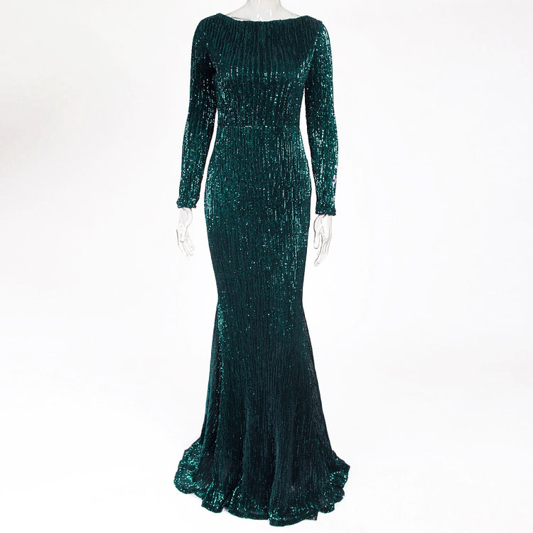 Vestido de Festa Longo Elegante com Manga Verde