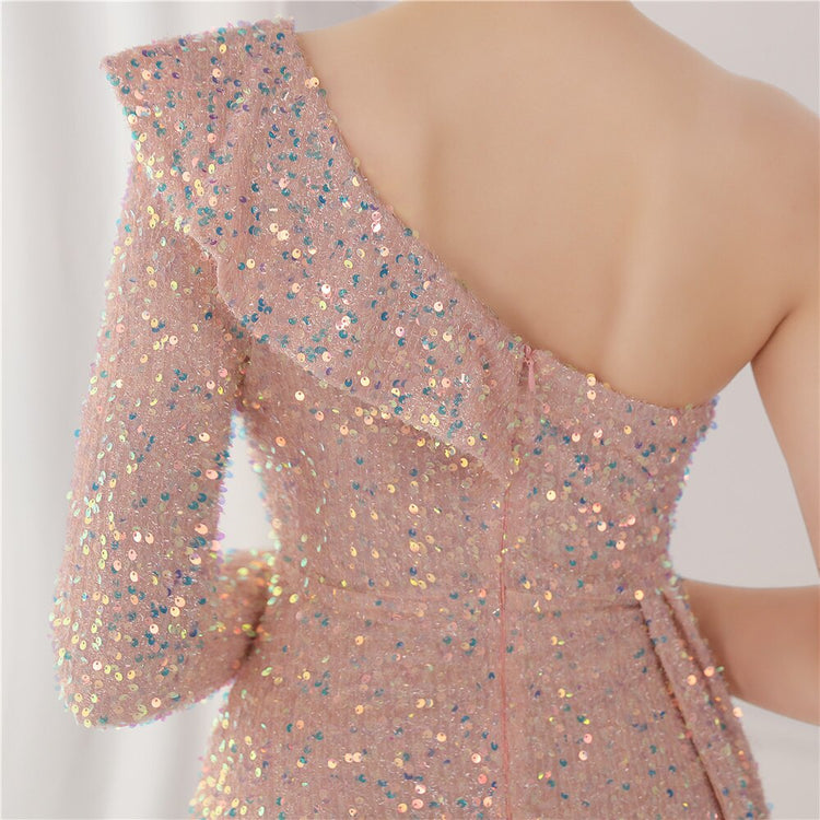 Vestido de Festa Longo com Babados Assimétricos Rosé