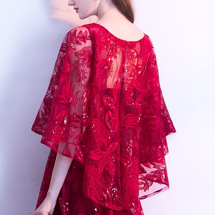 Vestido de Festa Longo com Manta Rendada Marsala