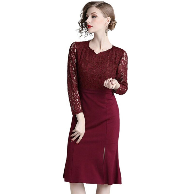 Vestido de Festa Marsala Parte Superior Rendada