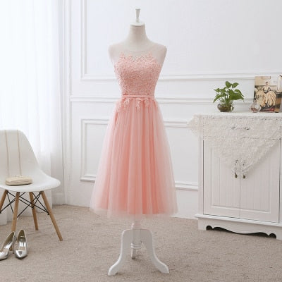 Vestido de Festa em Crepe com Apliques e Amarração Traseira Rosé