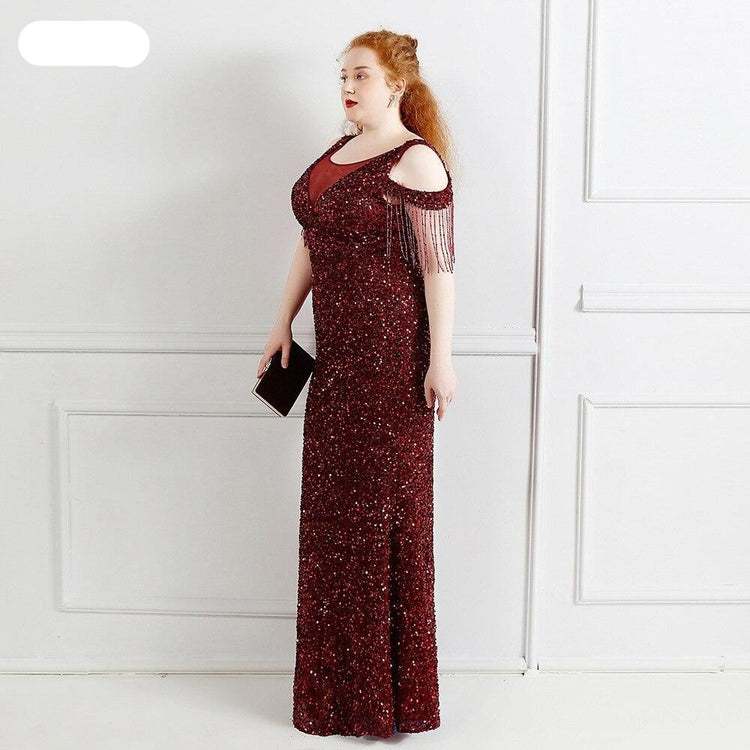Vestido de Festa Longo Manga Borla Marsala