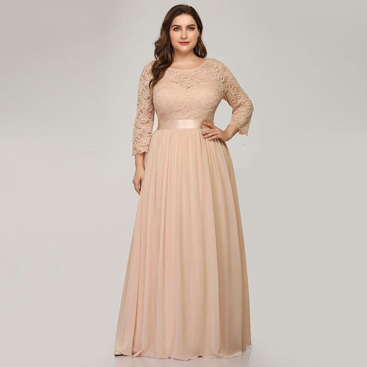 Vestido de Festa Longo em Chiffon Rendado Dourado