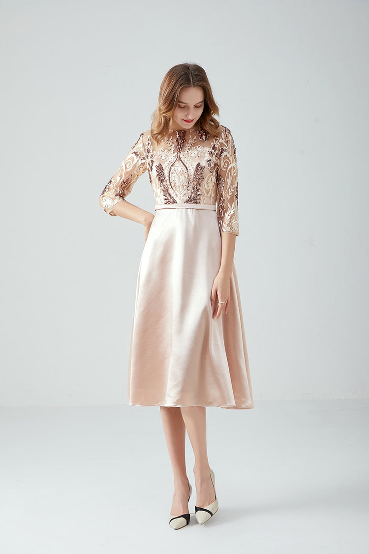 Vestido de Festa Midi em Renda Marfim
