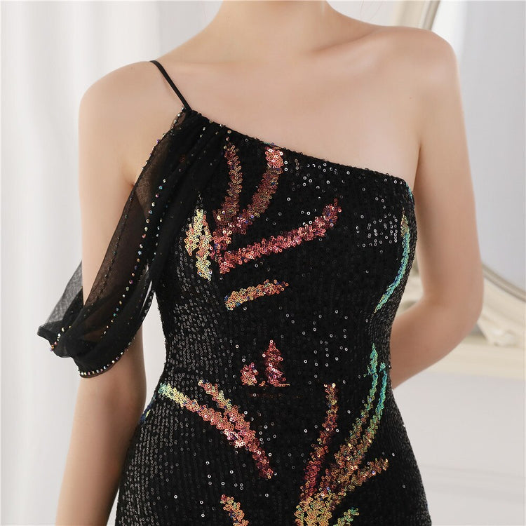Vestido de Festa Luxo com Paetês Bordados Preto