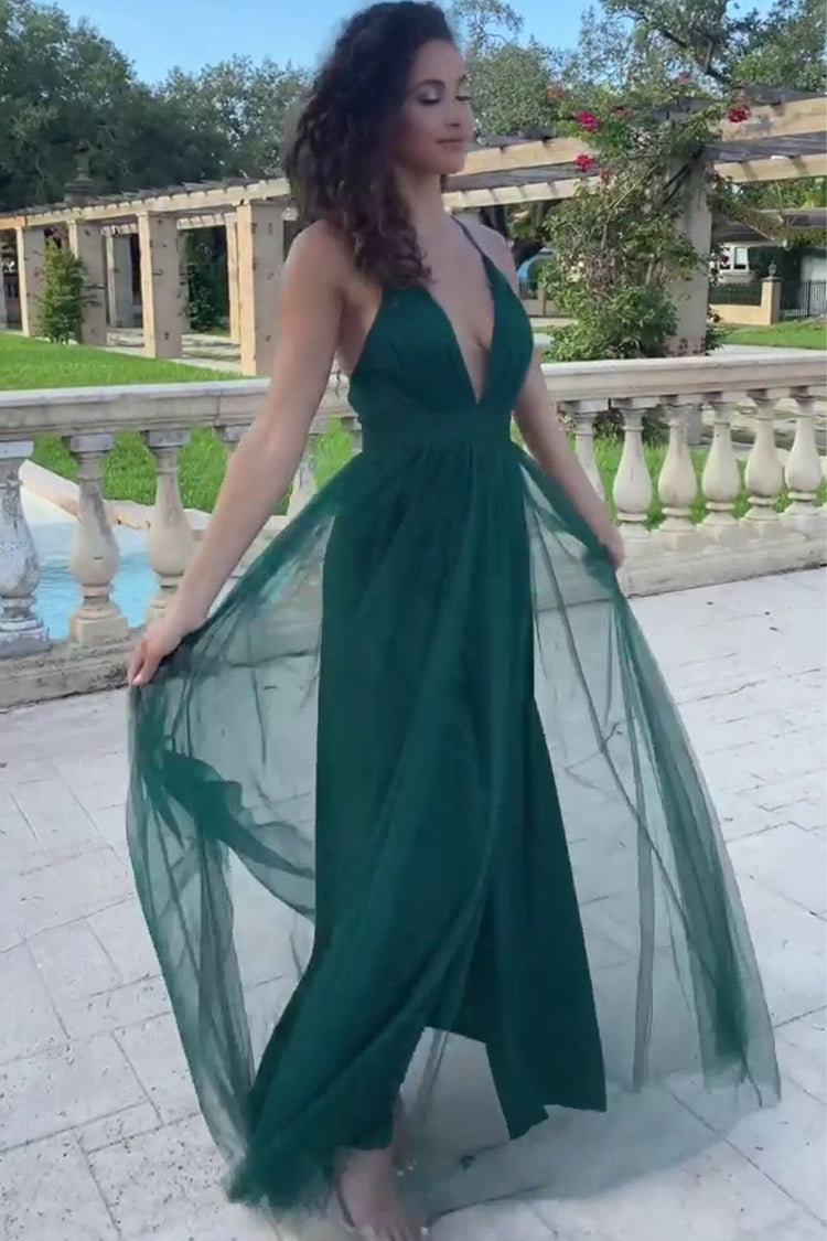 Vestido de Festa Longo em Chiffon com Decote V Profundo