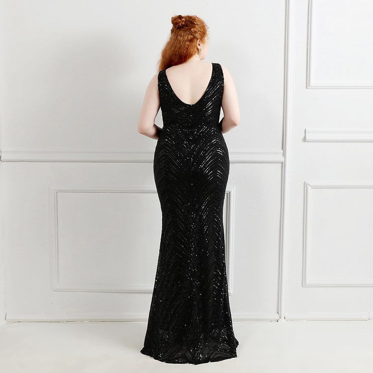Vestido de Festa Longo em Lanon Detalhado em Paetês Preto