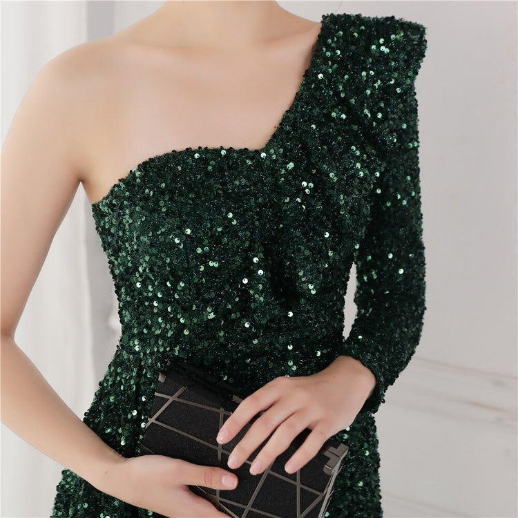 Vestido de Festa Longo com Babados Assimétricos Verde