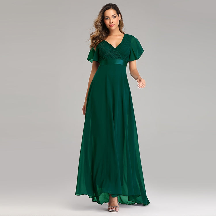 Vestido de Festa Longo com Faixa de Cetim Verde