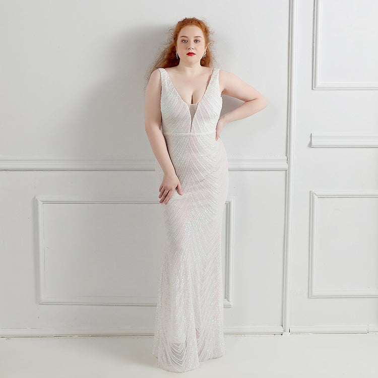 Vestido de Festa Longo em Lanon Detalhado em Paetês Branco