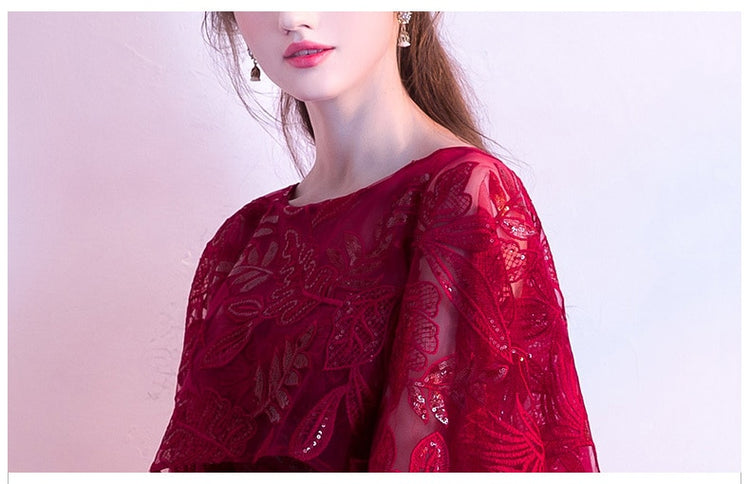 Vestido de Festa Longo com Manta Rendada Marsala