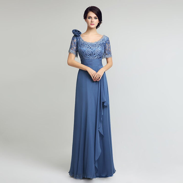 Vestido de Festa Longo Estilo Elegante Luxo Azul Empoeirado