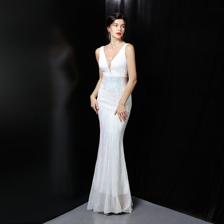 Vestido de Festa Luxo Sereia Dual Color Branco
