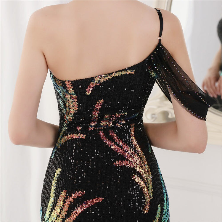 Vestido de Festa Luxo com Paetês Bordados Preto