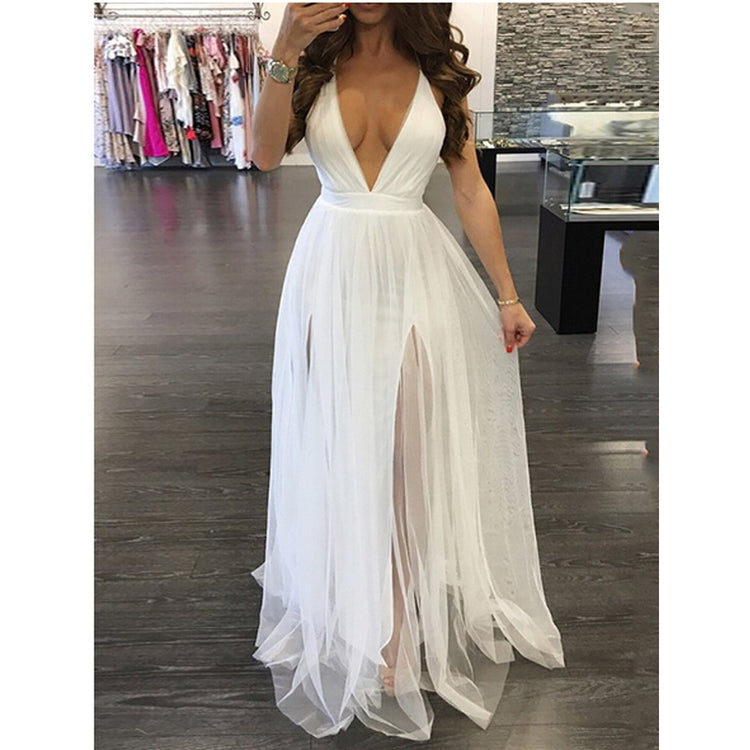 Vestido de Festa Longo em Chiffon com Decote V Profundo