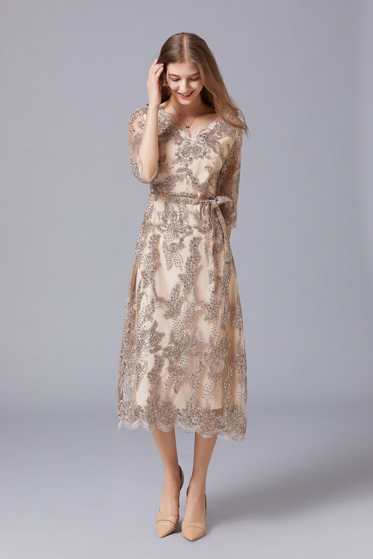 Vestido de Festa Midi Luxo Dourado
