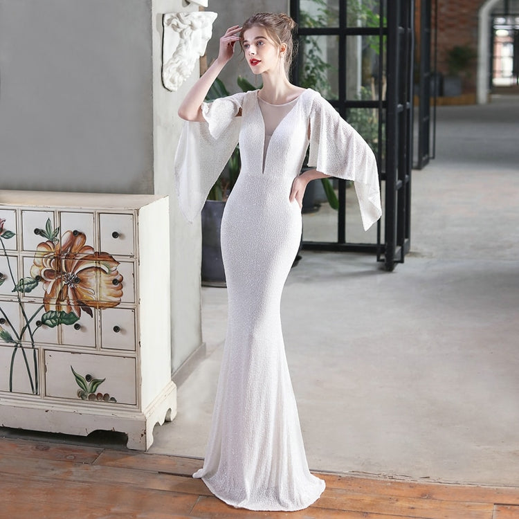 Vestido de Festa Longo com Manta Brilho Branco