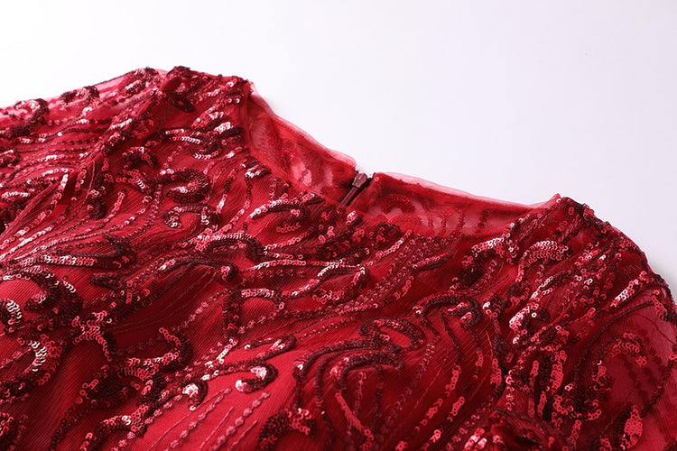Vestido de Festa Marsala Luxo Midi com Detalhes Paetês