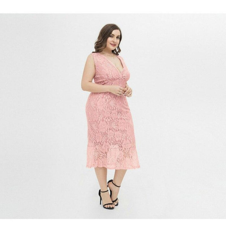 Vestido de Festa Midi Rendado Rosé
