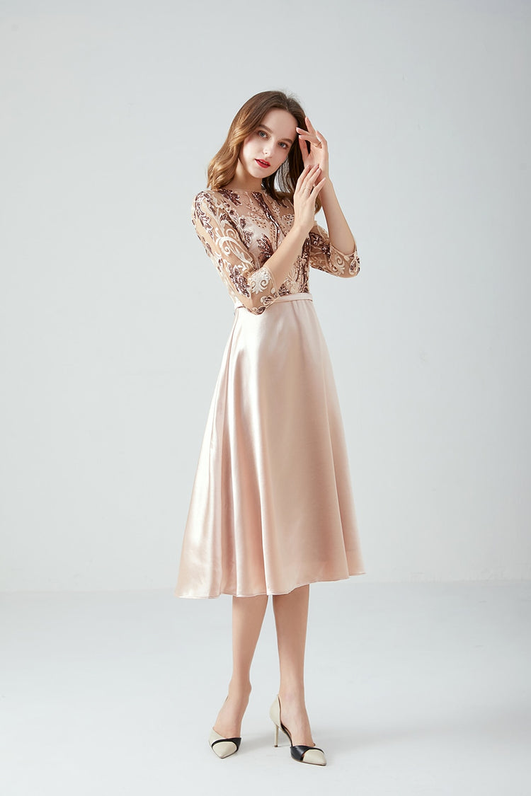 Vestido de Festa Midi em Renda Marfim