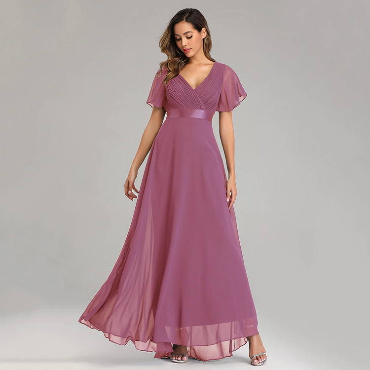 Vestido de Festa Longo com Faixa de Cetim Rosa Empoeirado