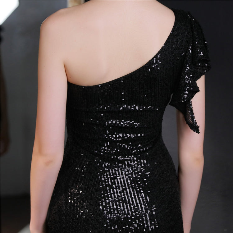 Vestido de Festa Longo com Abertura Bordada Brilho Preto