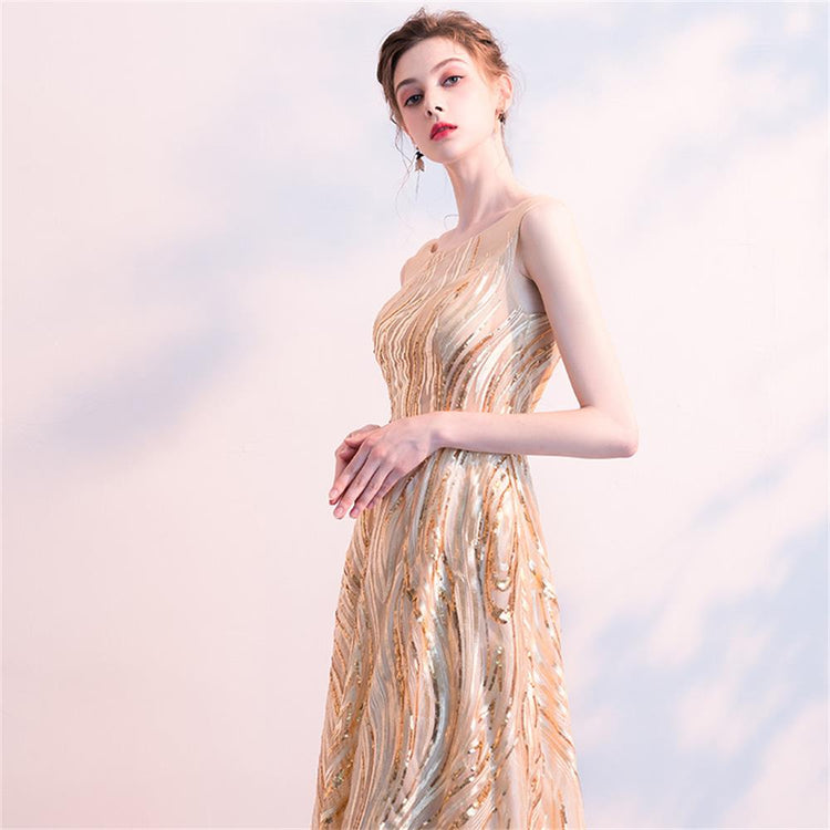 Vestido de Festa Longo Vintage Elegante Dourado