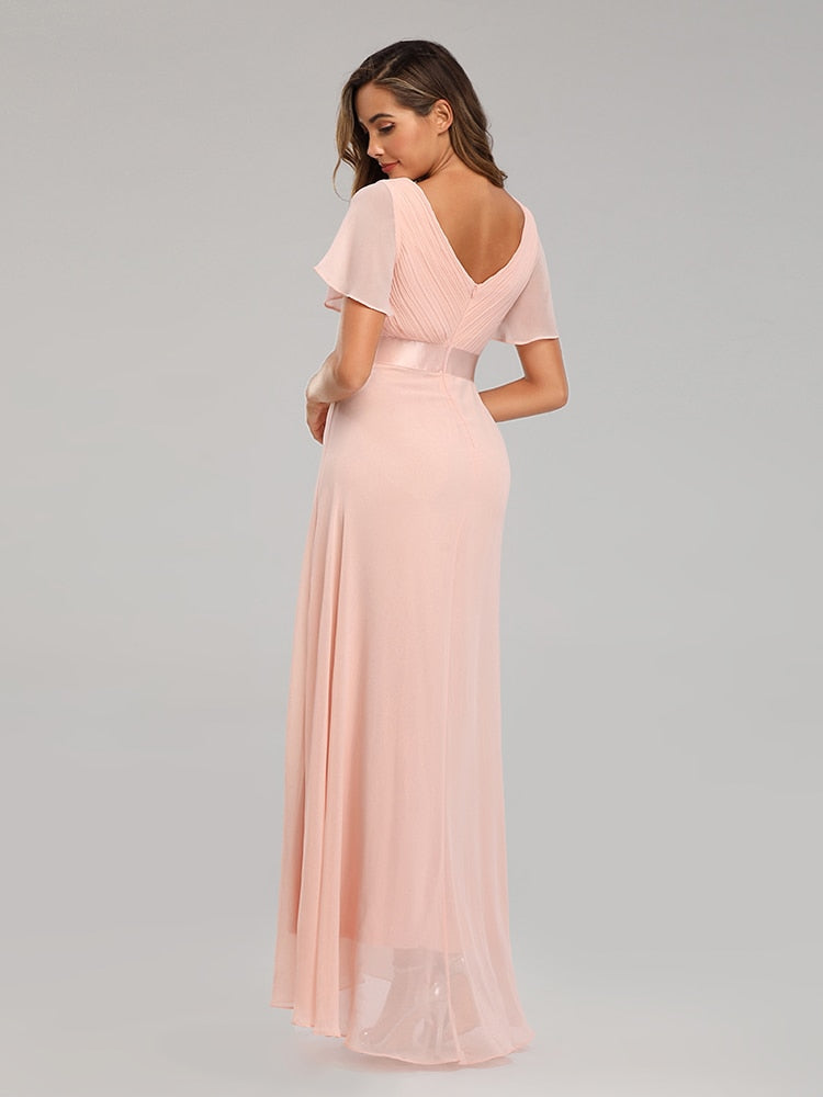 Vestido de Festa Longo com Faixa de Cetim Rosé