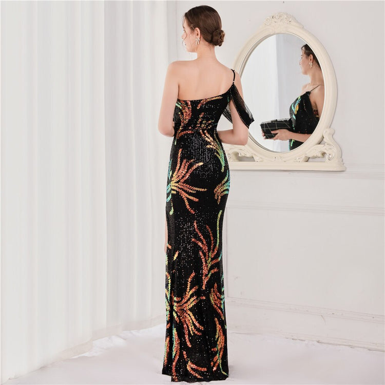 Vestido de Festa Luxo com Paetês Bordados Preto