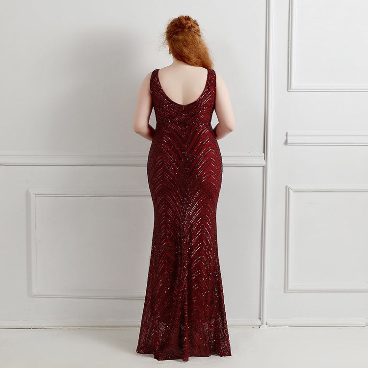 Vestido de Festa Longo em Lanon Detalhado em Paetês Marsala