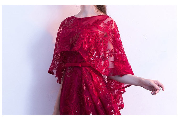 Vestido de Festa Longo com Manta Rendada Marsala