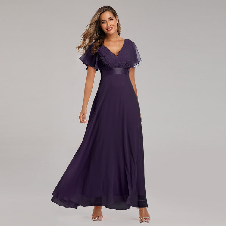 Vestido de Festa Longo com Faixa de Cetim Roxo