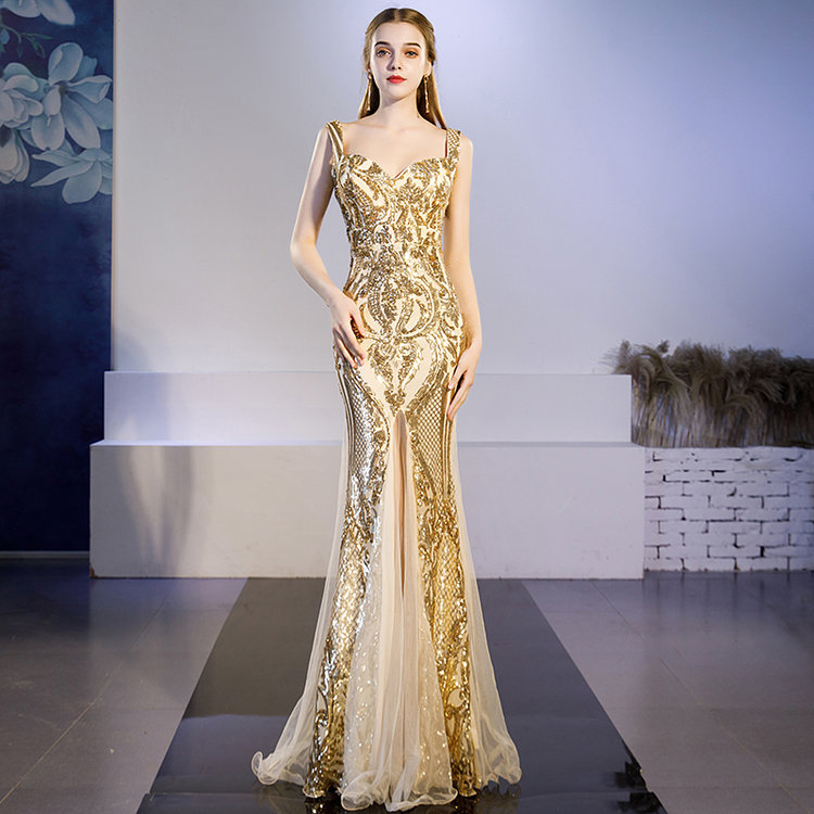 Vestido de Festa Sereia com Detalhes Brilho (Pronta Entrega)