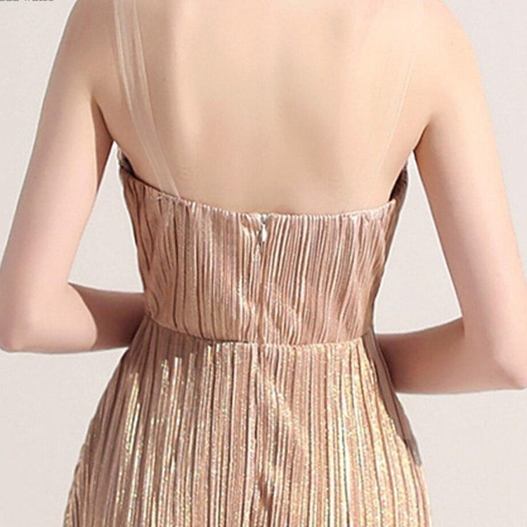 Vestido de Festa Longo em Chiffon Plissado Dourado
