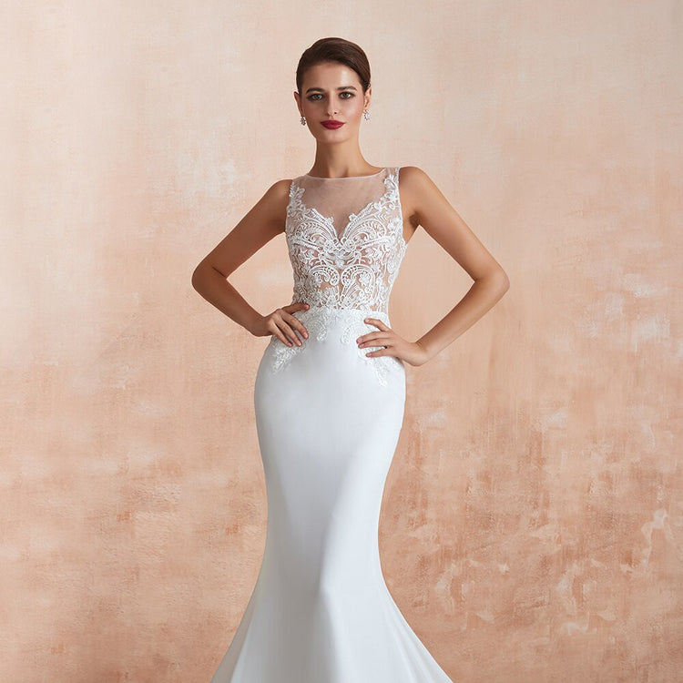 Vestido de Noiva Sereia Clássico com Apliques Bordados