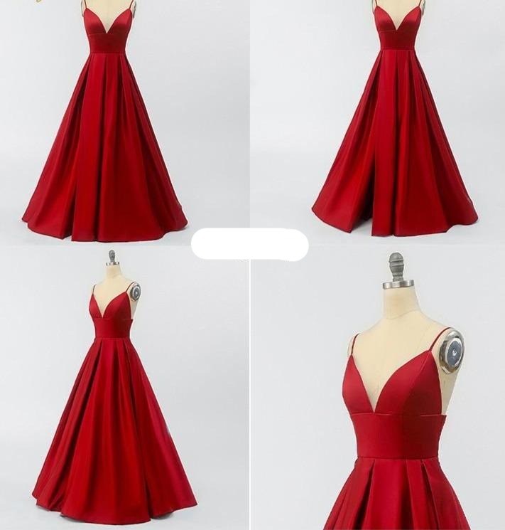 Vestido de Festa Longo em Cetim e Alça Espaguete (Pronta Entrega)