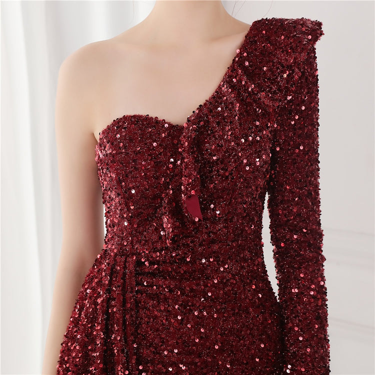 Vestido de Festa Longo com Babados Assimétricos Marsala